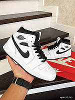 Кросовки Nike Air Jordan белые с черным высокие женские, демисезон найк джордан