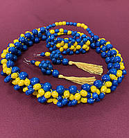 Патриотические желто-голубые бусы сережки браслет в наборе №1034
