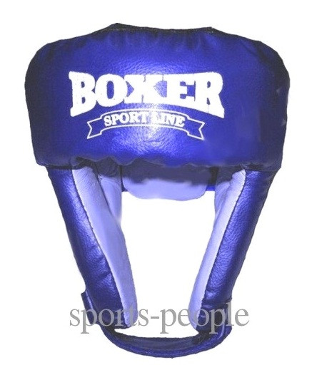 Шолом боксерський (для боксу) BOXER, зверху шнурівка, шкіра, різн. кольори, L синій