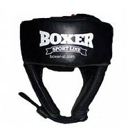 Шолом боксерський (для боксу) BOXER, зверху шнурівка, шкіра, різн. кольори, L чорний