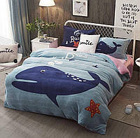 Плюшевая постель Теплое постельное белье с рисунком Синий Кит 10901 Двуспальный размер