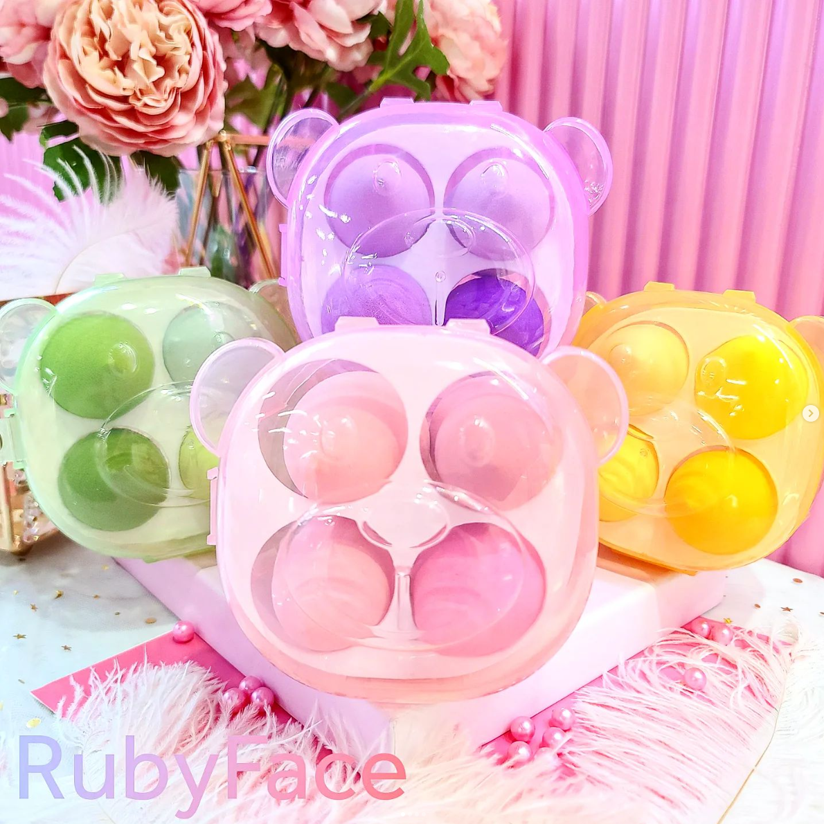 Набір спонжів для макіяжу у футлярі Ведмедик Ruby Face 4 шт., фото 1