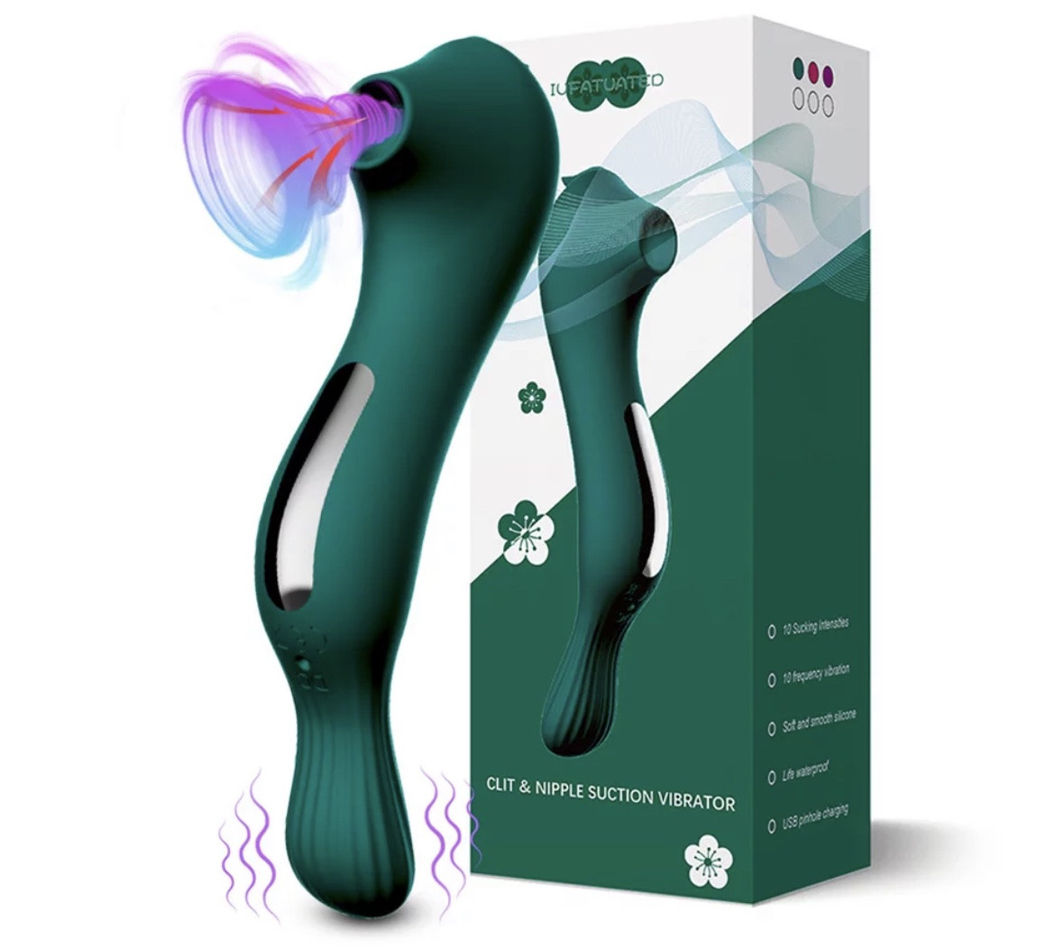 Вібратор та вакуумний кліторальний стимулятор 2-в-1 infatuated clit nipple suction vibrator, 15 см., фото 1