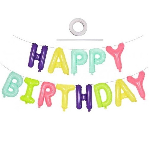 Фольговані кулі букви "Happy Birthday".Кольор: Macaron. Розмір: 16" (40 см)