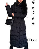 Стильное зимнее длинное пальто с накладными карманами чёрного цвета / размеры 48