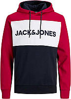 M Red JACK JONES Теплая толстовка с принтом для мужчин | Свитер с логотипом Базовый пуловер | Толстовка с