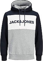 S Blue JACK JONES Теплая толстовка с принтом для мужчин | Свитер с логотипом Базовый пуловер | Толстовка