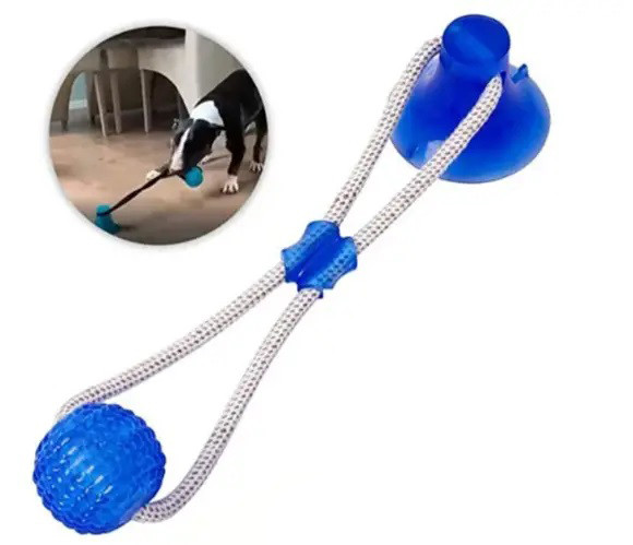 Іграшка для собак канат на присосці з м'ячем синій