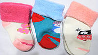 Детские теплые махровые носки на девочку с отворотом на 0-6 месяцев, длина стопы 8-10 см