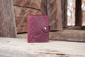 Візитниця шкіряна жіноча борова з тисненням Квітковий сад | Шкіряний картхолдер