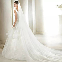 Фата шлейф із євросітки 14013, (білий, молочний) на гребені, 2.5 м