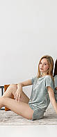Женская пижама плюшевая велюровая стильная удобная футболка шорты Фисташка светлая