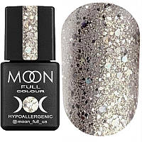 Гель-лак MOON FULL color Gel polish №323 (серебристо-бежевый с разноцветным глиттером), 8 мл