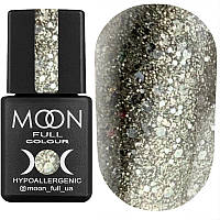 Гель-лак MOON FULL color Gel polish №324 (серебристо-оливковый с разноцветным глиттером), 8 мл