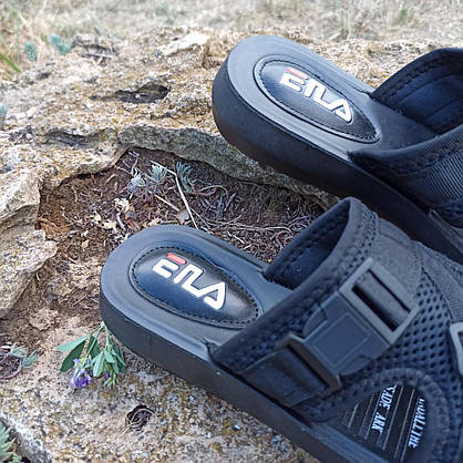 37 р Шльопанці в стилі fila літні чорні пляжні шльопанці жіночі тапочки чорні пляжні жіночі, фото 4