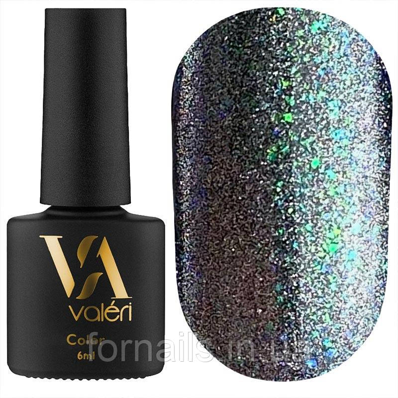Гель-лак Valeri Crystal Cat Eye №03 (срібло із зеленими частинками, магнітний), 6 мл