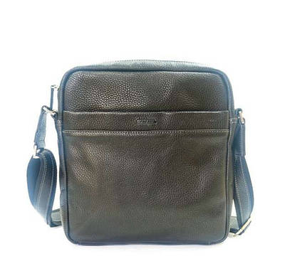 Сумка чоловіча для роботи і документів міська через плече шкіряна Катана чорного кольору