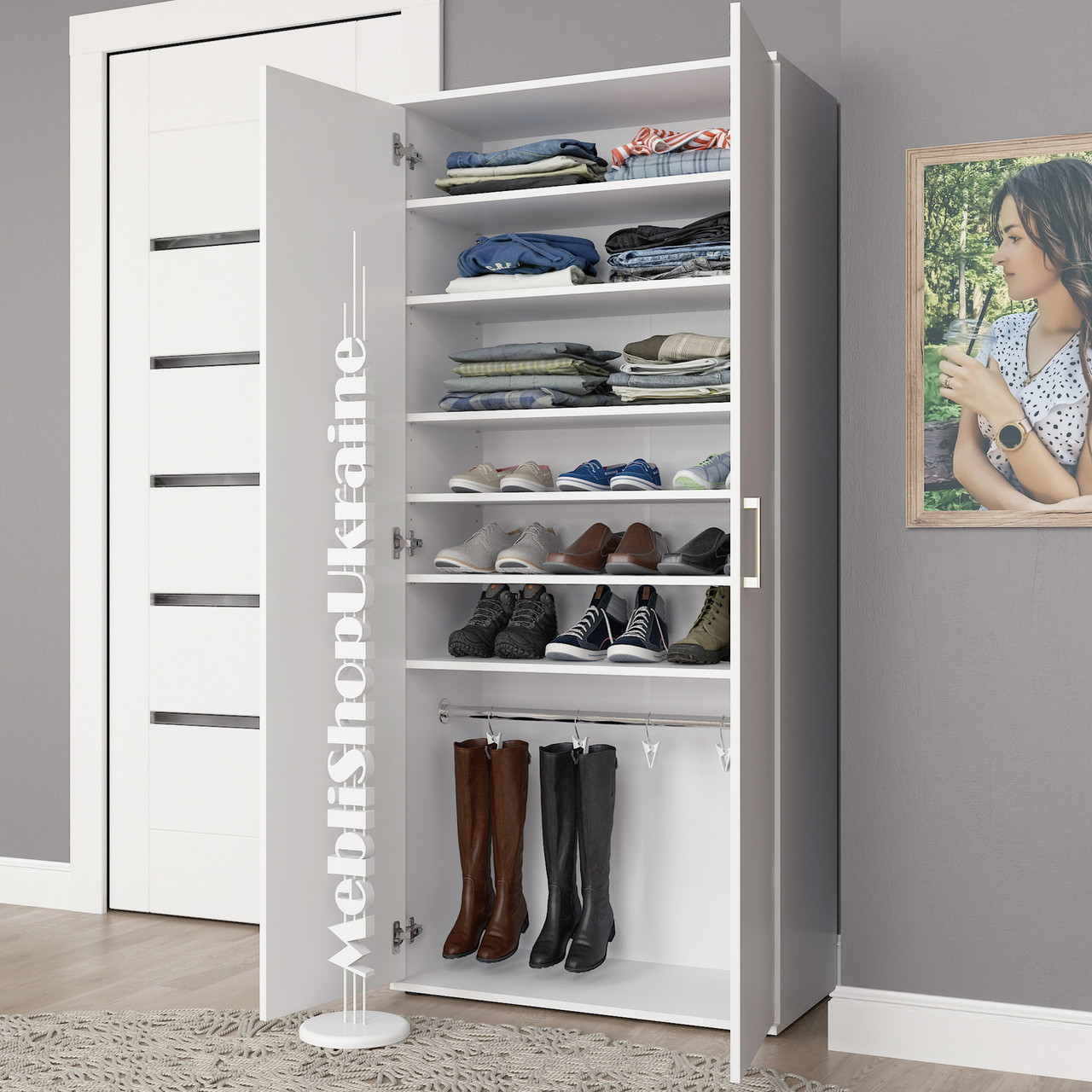 Шкаф с полками и штангой для одежды и обуви. Шир-80(см.): продажа, цена ...