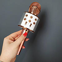 Беспроводной микрофон караоке ws 858 Детский микрофон колонка с динамиком bluetooth с изменением голоса