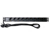 Силовой блок CSV 1U 19" на 9 розеток без выкл. алюм. корп. PDU 220В, 16А, 1,8м, WT-2261A-GER-9WAY