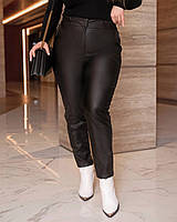 Черные матовые кожаные женские брюки на тканевой основе с 44 по 54 размер