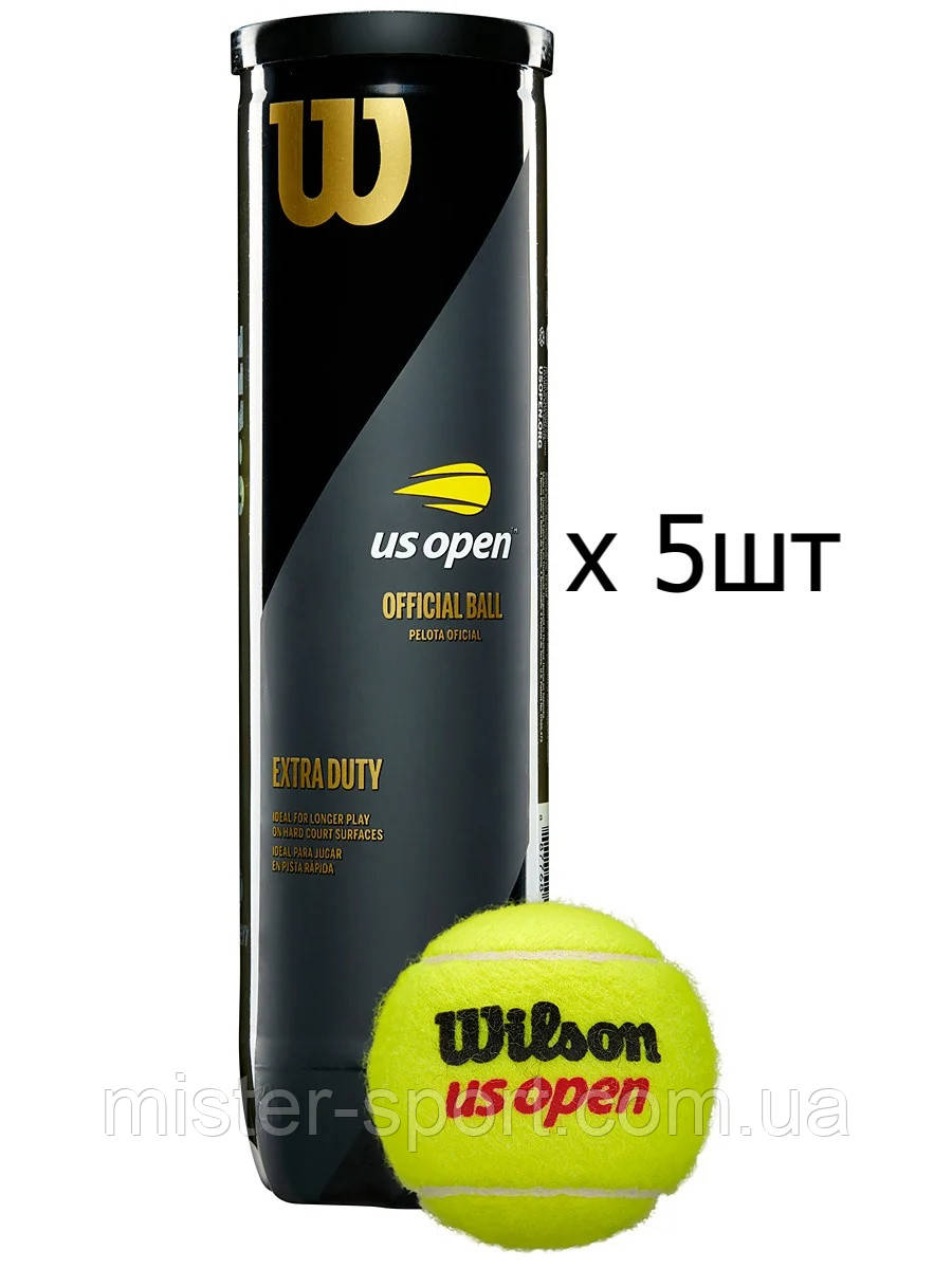 Нові м'ячі Wilson US Open Extra Duty 5 банок по 4 мʼяча для великого тенісу