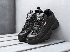 Демісезонні шкіряні кросівки Fila Disruptor Black (Кросівки Філа Дизраптор чорні жіночі і чоловічі 36-45) 44