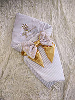 Летний плюшевый конверт для девочки, белый, вышивка "Народжена вільною"