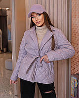 Женская демисезонная куртка пиджак из плащевки в больших размерах с капюшоном и карманами