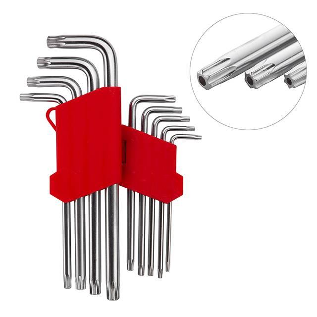 Набір ключів Г-подібних TORX з отвором 9 шт, Т10-Т50, CrV, Big INTERTOOL HT-0606