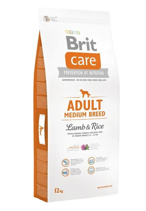 Сухий корм для собак середніх порід з ягнятиною та рисом Brit Care Medium 12кг