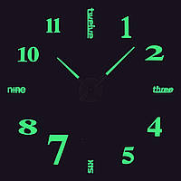 Настенные часы 3D Большие "Seven" - 3Д часы наклейка с зеркальным эффектом, необычные настенные часы стикеры Люминофор (светится ночью, не зеркальные)