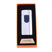 Электрическая зажигалка с индикатором Lighter HL-42 USB Спираль накаливания в упаковке Silver