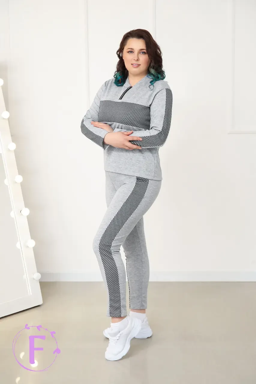 Жіночий спортивний костюм весна-осінь у трьох відтінках великих розмірів, фото 1