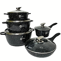 Набор кухонной посуды с гранитным антипригарным покрытием Higher Kitchen HK-305 10 предметов черный