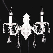 Бра-свічка класична з кришталевими підвісками 2 лампи білий 33х23х27 см