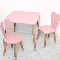 Дерев'яний дитячий столик та стільчик Bambi 04-025R+1 стіл з двома стільцями для занять та ігор рожевий