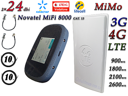 Комплект для 4G/LTE/3G c Novatel Verizon MiFi 8000 Cat 18 до 1.2 Гб/сек и Антенна планш. MIMO 2×24dbi (48дб)