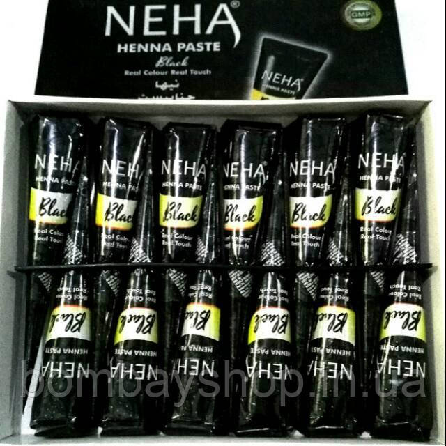 Чорна індійська фарба NEHA henna paste для тимчасового тату (набір 12 конусів)