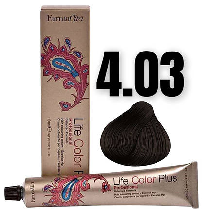 Стійка крем-фарба Farmavita Life Color Plus 4.03 Теплий кaштaновий 100 мл, фото 1