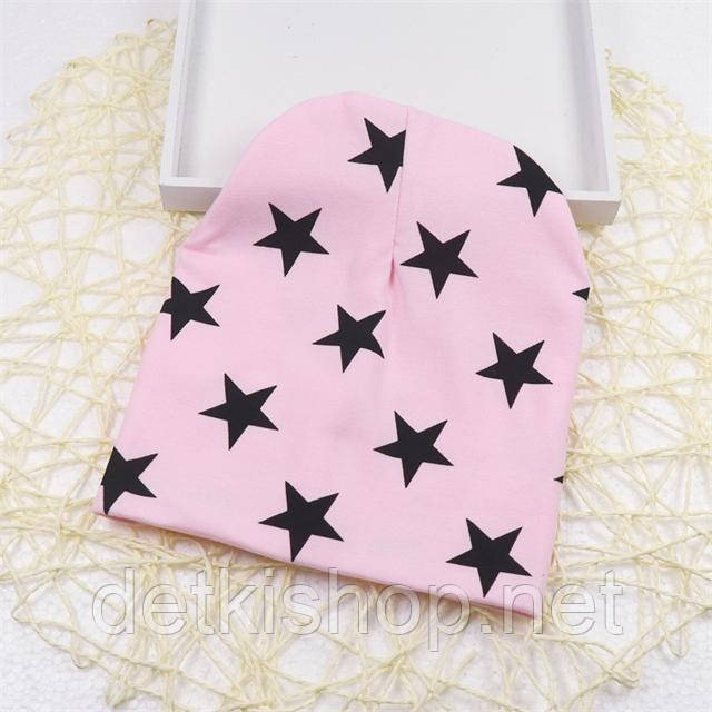 Трикотажна рожева двошарова шапочка для дівчинки, фото 1