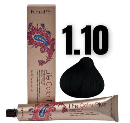 Стійка крем-фарба Farmavita Life Color Plus 1.10 Синьо-чорний 100 мл, фото 1