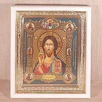 Икона Господь Вседержатель, лик 15х18 см, в белом прямом деревянном киоте