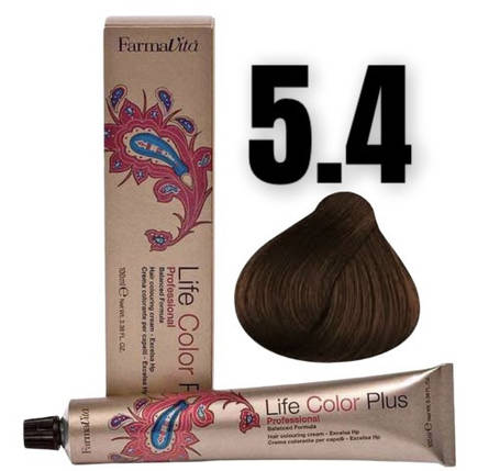 Стійка крем-фарба Farmavita Life Color Plus 5.4 Cвітло-каштaнoвий мідний 100 мл, фото 1