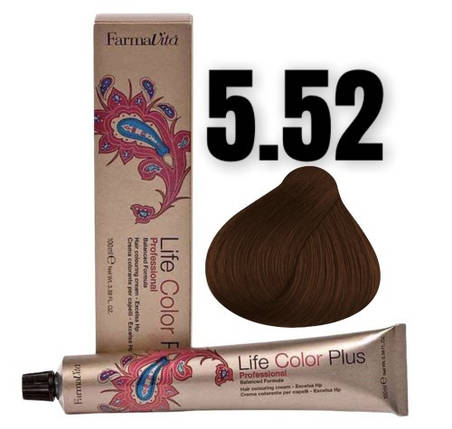 Стійка крем-фарба Farmavita Life Color Plus 5.52 Світло-каштановий шоколадний червоне дерево 100 мл, фото 1