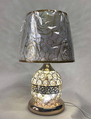 Настільна лампа E27 золото основа метал з кришталем абажур текстиль 20х35 см, фото 2