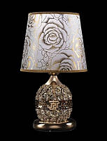 Настольная лампа E27 золото основание металл с хрусталем абажур текстиль 20х35 см