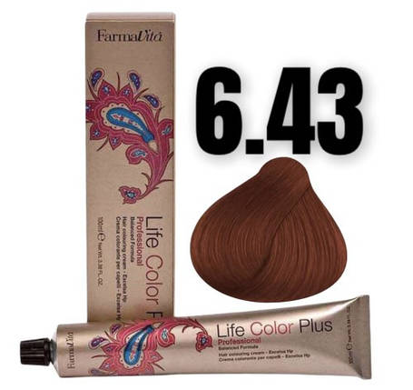 Стійка крем-фарба Farmavita Life Color Plus 6.43 Темний блондин золотисто-мідний 100 мл, фото 1