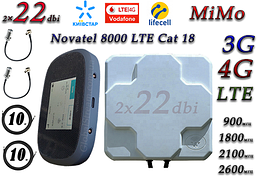 Повний комплект для 4G/LTE/3G c Novatel Verizon MiFi 8000 LTE Cat 18 до 1.2 Гб/с і Антена MIMO 2×22dbi (44дб)