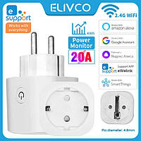 Умная wi-fi розетка ELIVCO 20A eWeLink, Smart Things, с таймером и энергометром